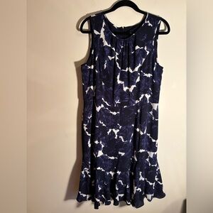 Talbots Black Blue and White Floral print sleeveless Dress